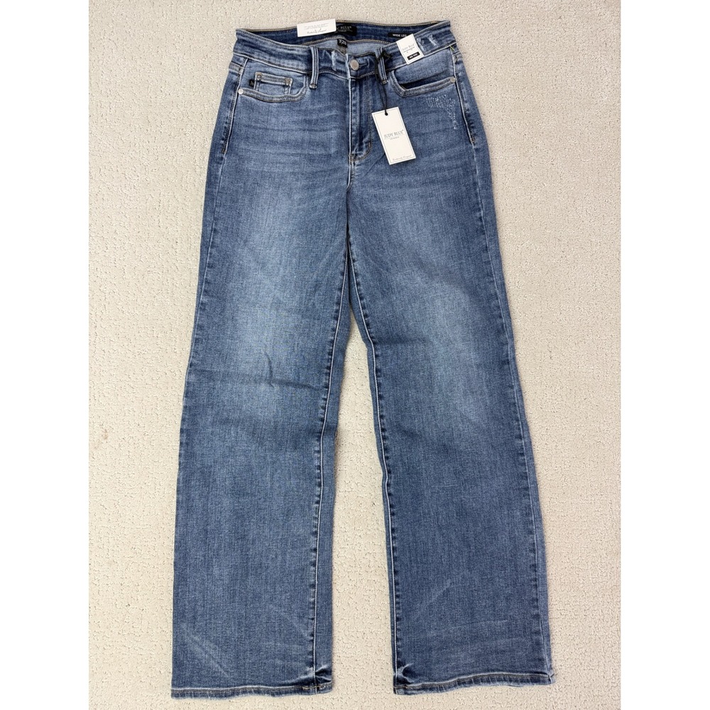 Judy Blue Nirvana Wide Leg Jeans Women 7/28 Blue Mid Rise Distressed JB82514MD